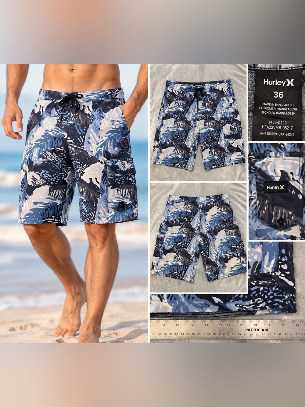 Hurley Blue and Navy Abstract Camo Swim Board Shorts